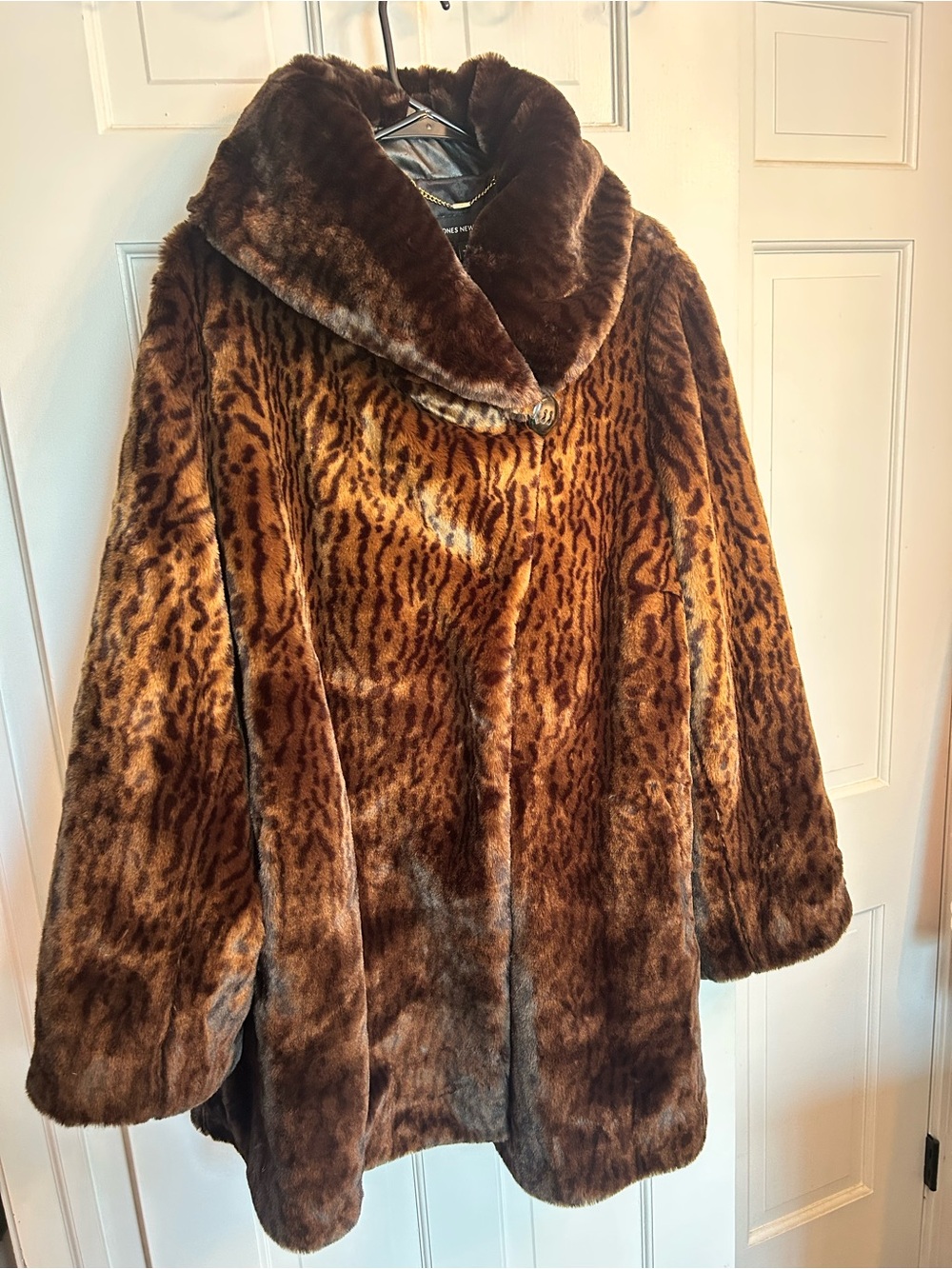 Jones New York 1X Ombre Leopard Faux Fur Swing Coat Plus Size